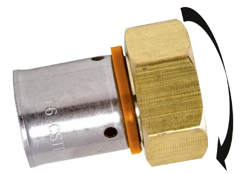 Raccord droit avec écrou libre à sertir - Laiton - F 20 x 27 - Pour tube en PER - Norme ACS_0