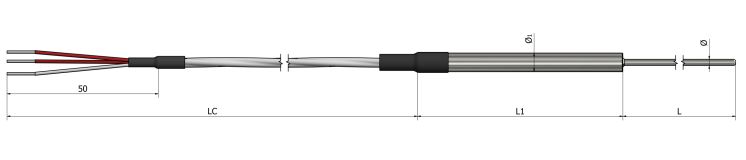 Sonde de résistivité PT21 - RTD tubulaire rétreint avec sortie câble de prolongation_0