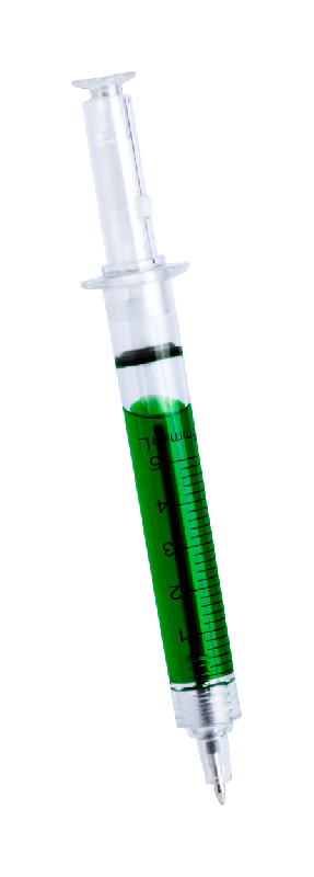 Stylo bille en plastique - Forme seringue - Corps transparent avec liquide - Encre bleue_0
