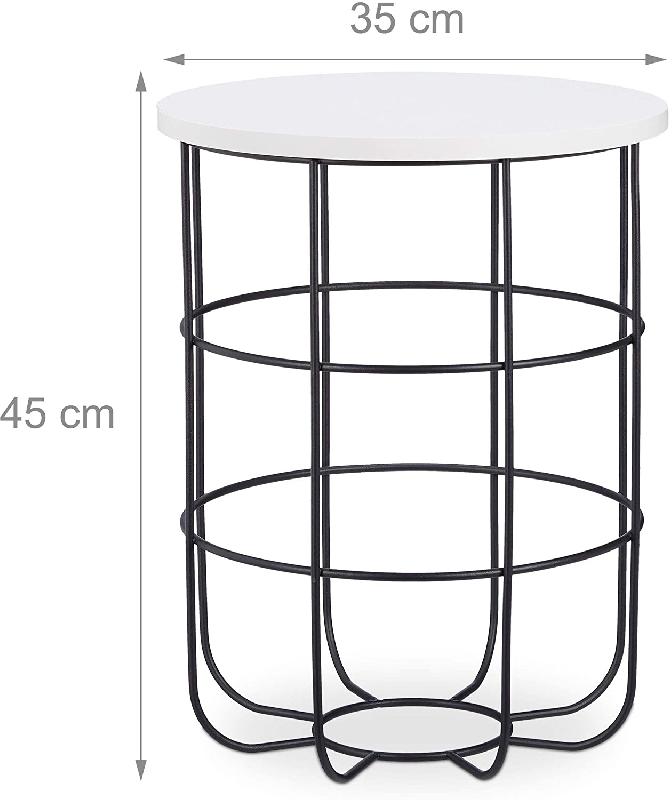 Table basse d’appoint ronde - panier en métal blanc - plateau en bois MDF - réf. 13_0002684_2_0