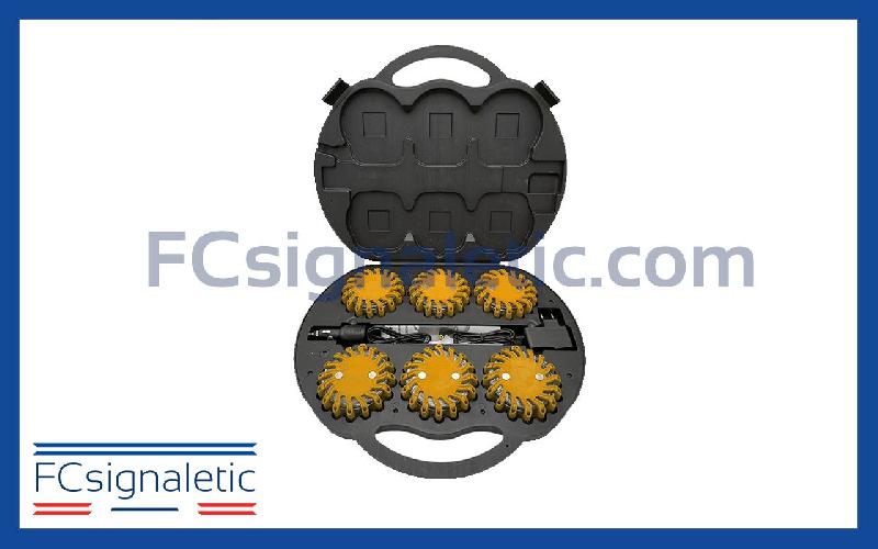 Valise de 6 balises lumineuses oranges autonomes magnétiques et rechargeables_0