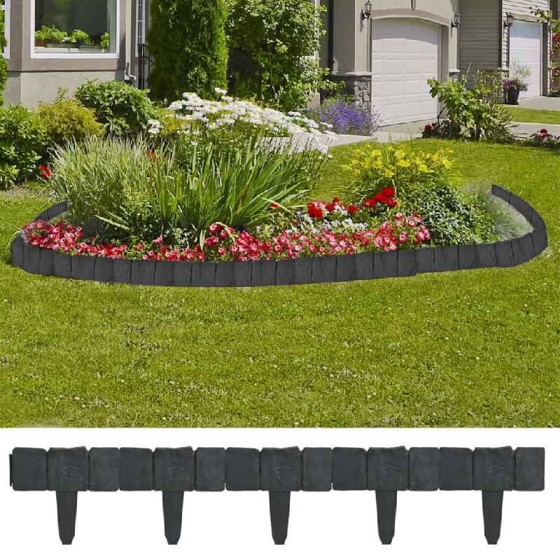 Vidaxl clôture de jardin/pelouse plastique aspect de pierre 41 pcs 10m 40917_0