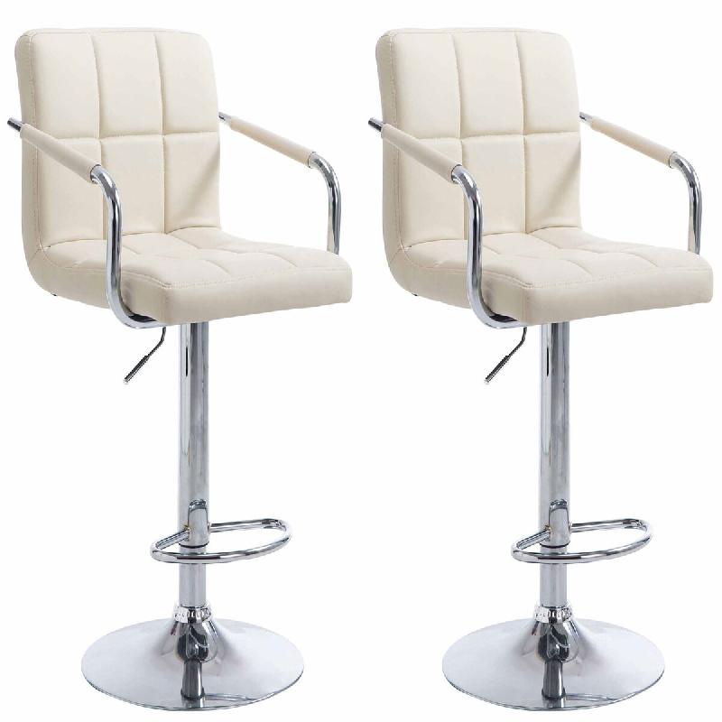 CLP Lot de 2 Tabourets de Bar Lucy  V2 en Similicuir Crème/Chrome - beige polyester 315805_0