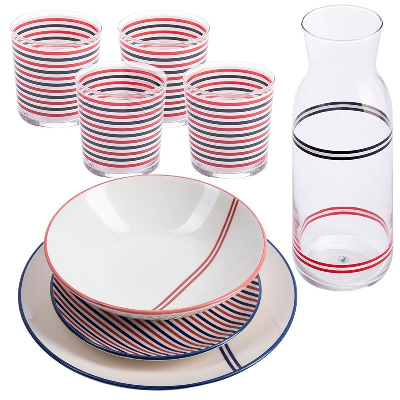 El Ganso - Service de vaisselle 12 pièces avec bouteille d'eau 1,2 L et 4 verres de 345 ml - multicolore inox PK7350_0