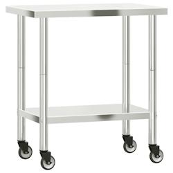 Helloshop26 - Table de travail de cuisine professionnelle avec roues 82,5 x 55 x 85 cm acier inoxydable 02_0045417 - 3000220670363_0