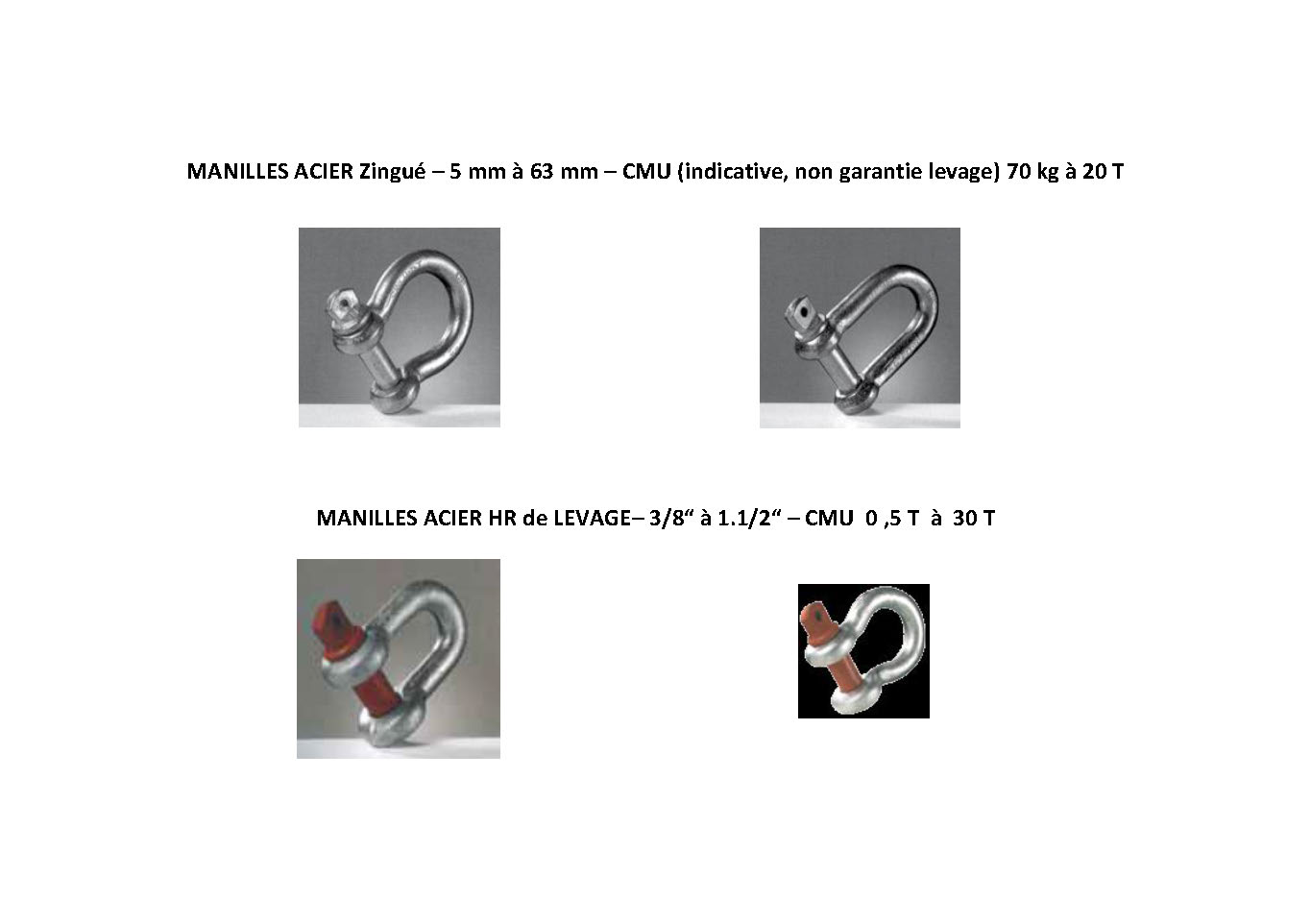 Manille de levage - acier zingué et galvanisé HR - fabrication française - toutes dimensions et usages_0