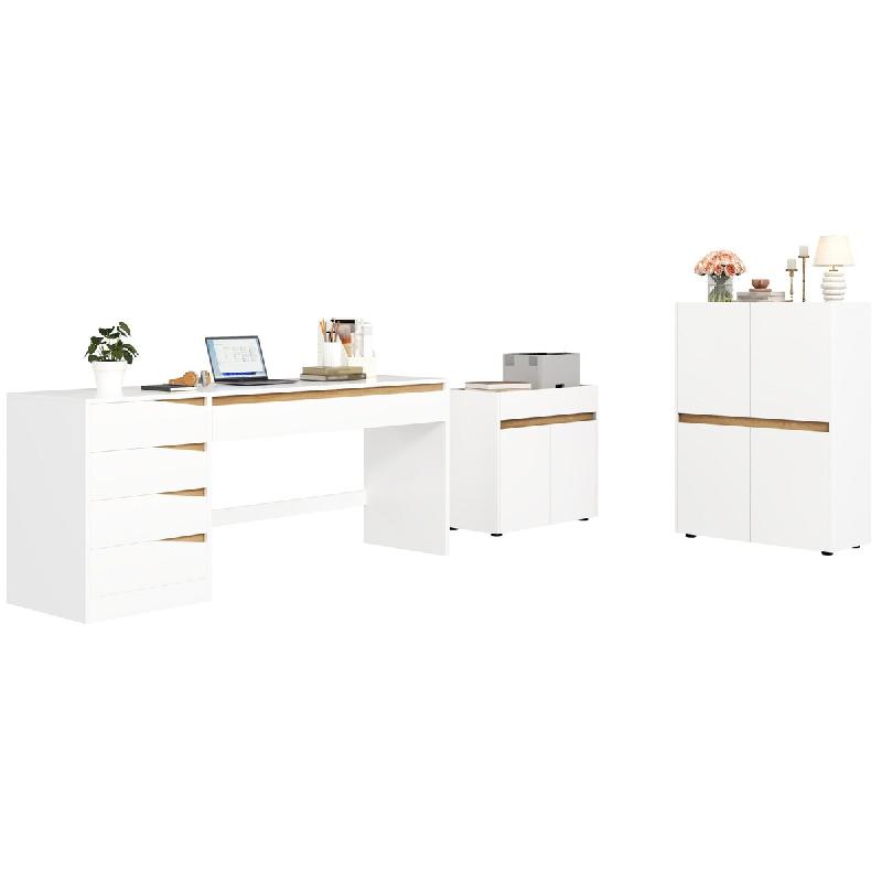 Merax Ensemble de bureau 3 pièces, bureau 140 x 50 x 78 cm, armoire à dossiers et buffet, blanc/chêne - multicolore Bois manufacturé N880P479012W-SET2_0