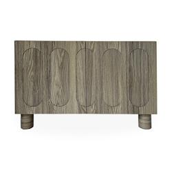 Petit buffet rétro-moderne avec portes sculptées Durand L80cm Chêne grisé - Bois massif ahf240233oak_0