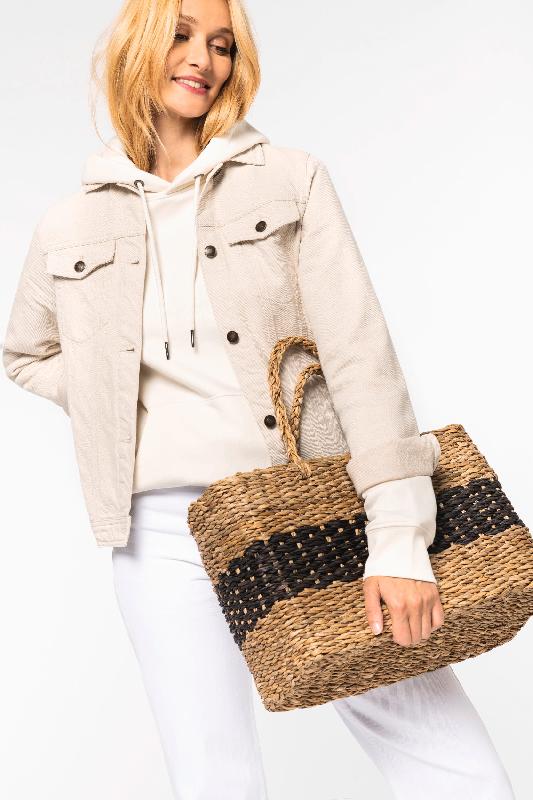 Sac panier en jonc de mer - Réf: KINS136 - Tressé à la main avec doublure recyclée_0
