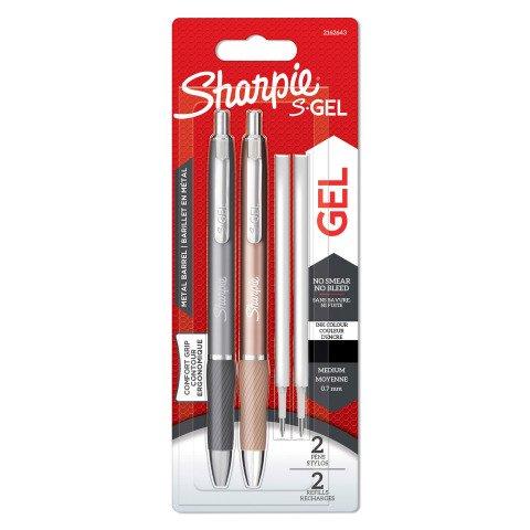 STYLO ROLLER SHARPIE S-GEL MÉTALLISÉS RÉTRACTABLE POINTE 0,7 MM NOIR - ÉCRITURE MOYENNE - BLISTER DE 2 STYLOS ET 2 RECHARGES