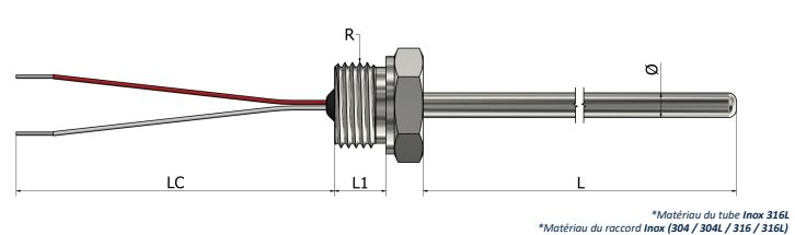 Thermistance à visser - Raccord fixe avec fils libres (Type 2) - HR02 - PTC et NTC pour large plage de températures_0