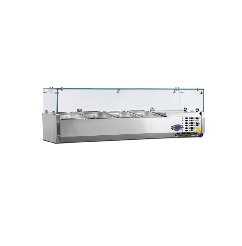 Vitrines saladettes réfrigérées VK33 - +2/+10°C - 6 longueurs disponibles, intérieur et extérieur en inox_0
