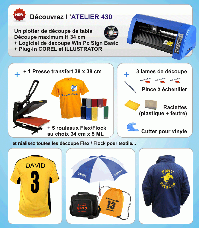 Atelier 430 - Plotter de découpe PC-430L avec presse transfert TS-3838ME - Kit complet pour marquage textile et adhésif_0