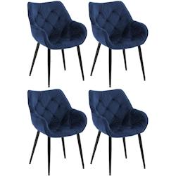 CLP Lot de 4 Chaises de salle à manger Tanna en Velours Piètement en Métal noir Bleu foncé - bleu textile 325255_0