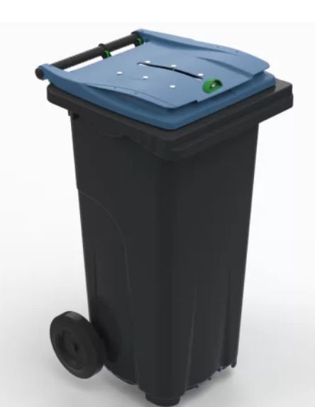 Conteneur 120 L Tri Sélectif Papier Confidentiel - PEHD injecté - Norme EN 840 - Serrure clé plate - 2 roues 200 mm - Coloris Anthracite/Bleu_0