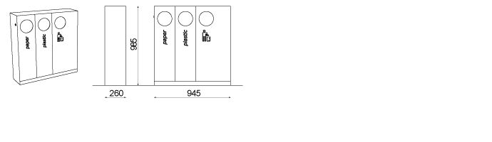 Cs351x - poubelle publique - mmcité 1 a.S. - corps en acier, 2x32l, 55l, avec couvercle, version sans cendrier_0