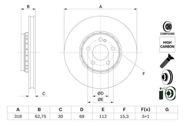 Disque de frein Bosch 0986479G34 - avant - disque en deux pièces, poinçonné et ventilé_0
