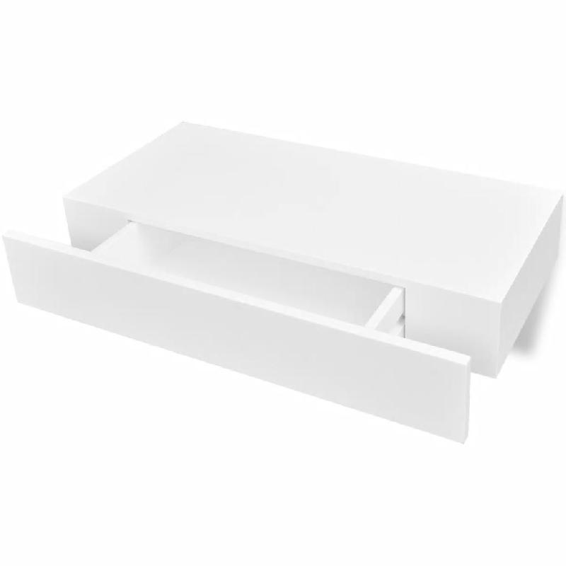 Étagère murale design avec tiroir - MDF blanc - Rangement pour livres et bibelots - 48x25x8 cm_0