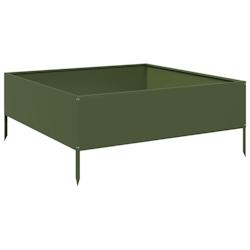Helloshop26 - Jardinière bac lit surélevé plantes fleurs terrasse jardin de jardin olive 100 x 100 x 25 cm acier vert 02_0039851 - 3000218654108_0