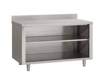 Meuble inox adossé avec étagère réglable - Référence MM1860 - plan de travail avec dosseret et piétement réglable_0