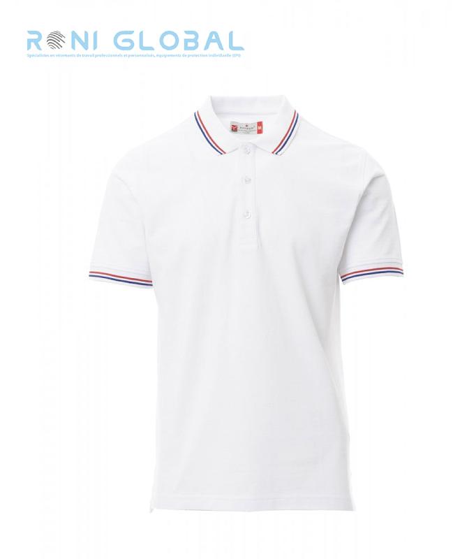 Polo de travail unisexe à manche courte en coton - France Payper - 3 boutons, col tricolore et coutures renforcées_0