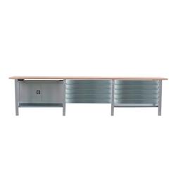 PROREGAL Etabli BUFFALO WOOD avec 10x Tiroir + Armoire| HxLxP 86,5x300x75cm | Capacité de Charge 1000kg | Gris - gris métal PR_RS157-103_0