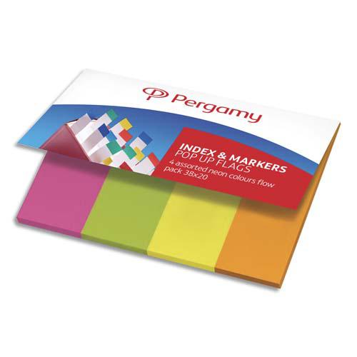 SET DE 4 X 50 INDEX MARQUE-PAGES PERGAMY - STANDARDS 2 X 3,8 CM - COLORIS ASSORTIS NEON