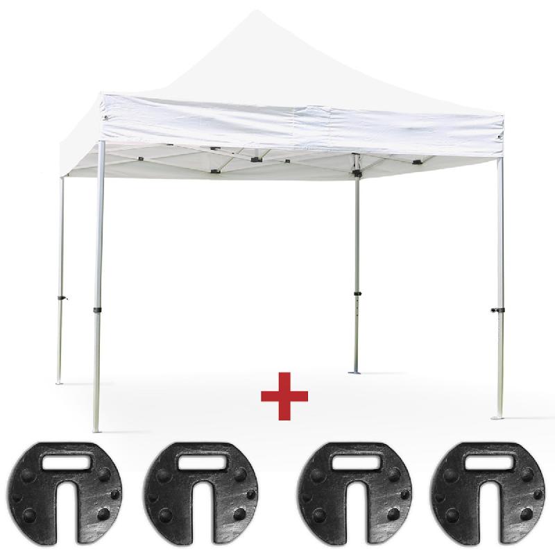Tente pliante 3x3m blanche - Structure aluminium 40 mm - Toit imperméable PVC - 4 poids de lestage 12kg inclus_0