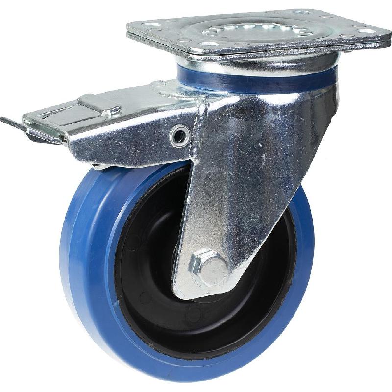 Roulette pivotante/frein de 160 mm avec caoutchouc élastique bleu sur roue centrale en nylon_0