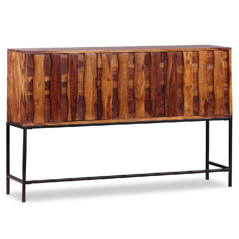 Buffet en bois massif de Sesham - 120 cm - Marron - Finition couleur miel - Avec 2 placards et pieds en fer forgé_0