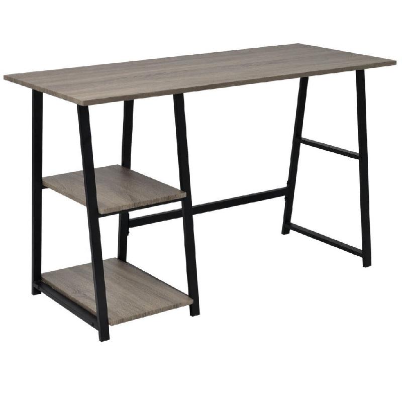 Bureau pour ordinateur - MDF et métal - Gris et chêne - 2 étagères - 120x50x73 cm_0