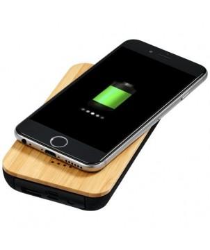 CHARGEUR À INDUCTION ET BATTTERIE DE SECOURS 6000MAH EN BAMBOU/TISSU FUTURE - NOIR - CHARGEURS ET BATTERIES PUBLICITAIRES