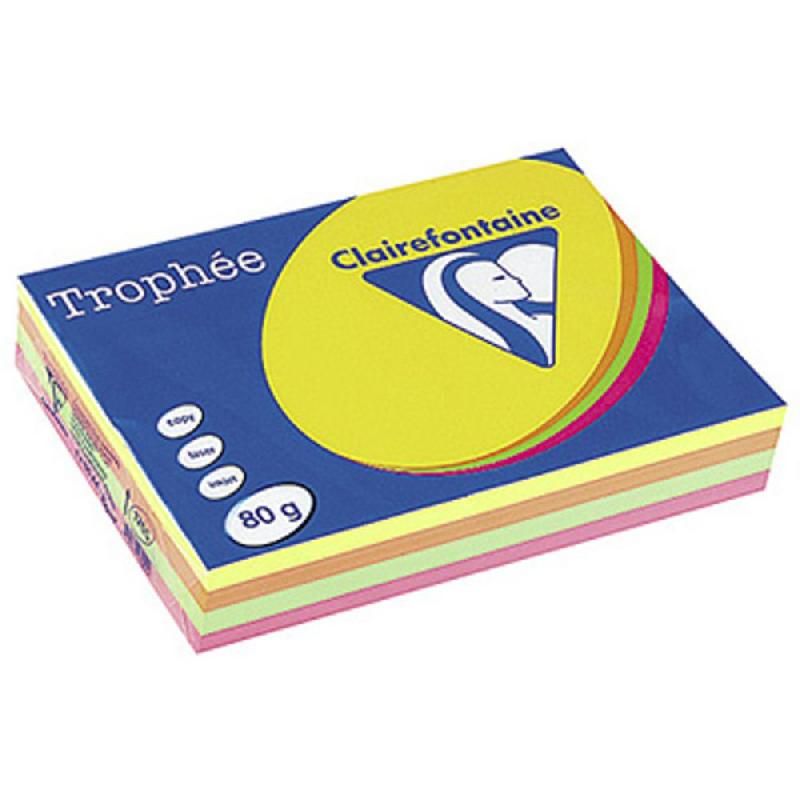 CLAIREFONTAINE PAPIER COULEUR POLYVALENT A4 ASSORTI NÉON DE 80 G/M² (PRIX À L'UNITÉ)