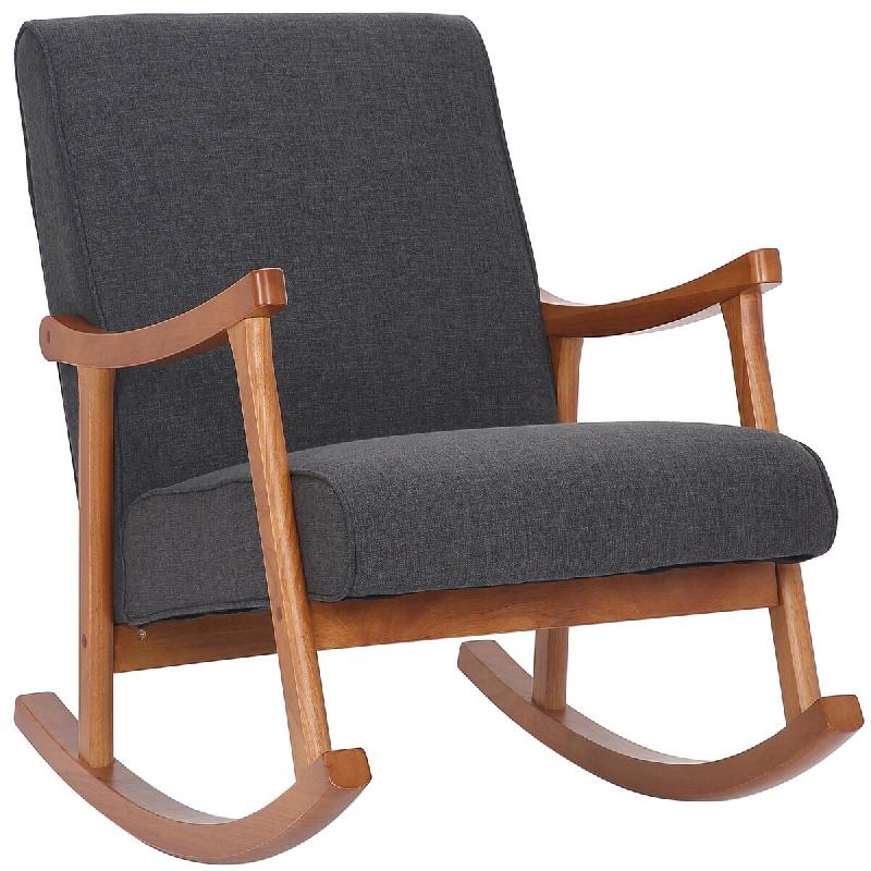CLP Chaise à bascule Morelia en tissu avec pieds Noyer Gris foncé - gris textile 317277_0