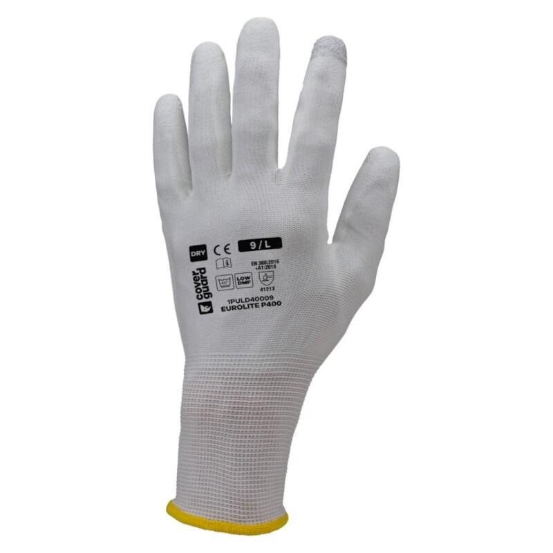 Coverguard - Gants de manutention en milieu sec paume enduite PU tactile EUROLITE P400 (Pack de 10) #ffffff Taille 7 - 5450564059474_0