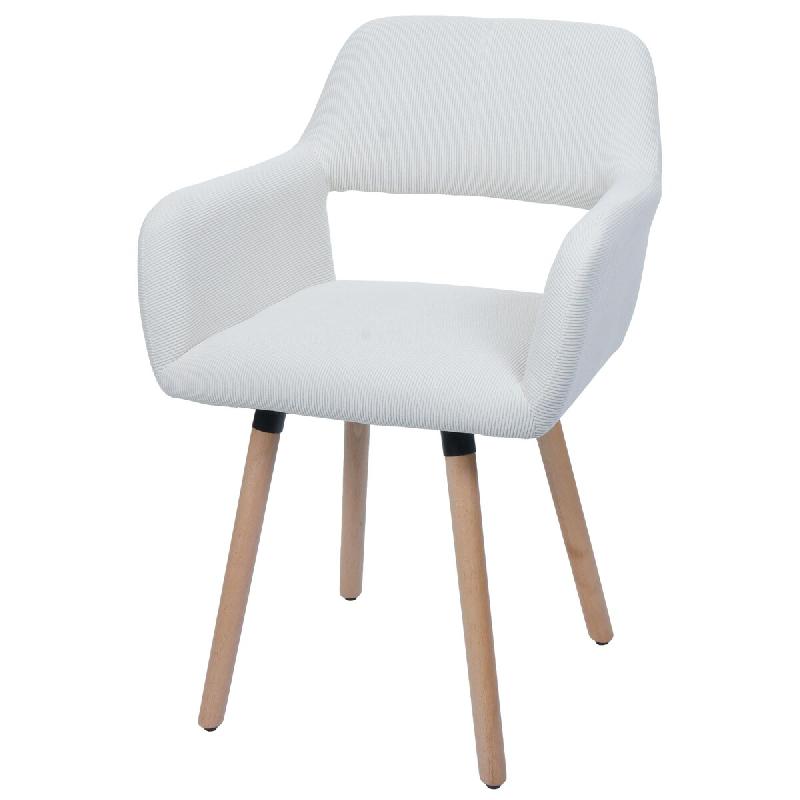 Décoshop26 - Chaise de salle à manger avec accoudoirs 80x56x53 cm en tissu velours côtelé crème pieds bois hêtre 04_0009835 - beige Bois massif_0