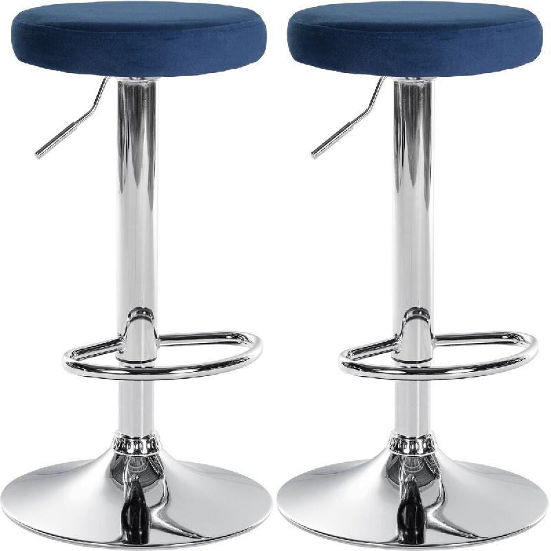 Décoshop26 - Lot de 2 tabourets de bar avec assise en tissu velours bleu et cadre métal chromé TDB10711 - bleu 3002477532692_0