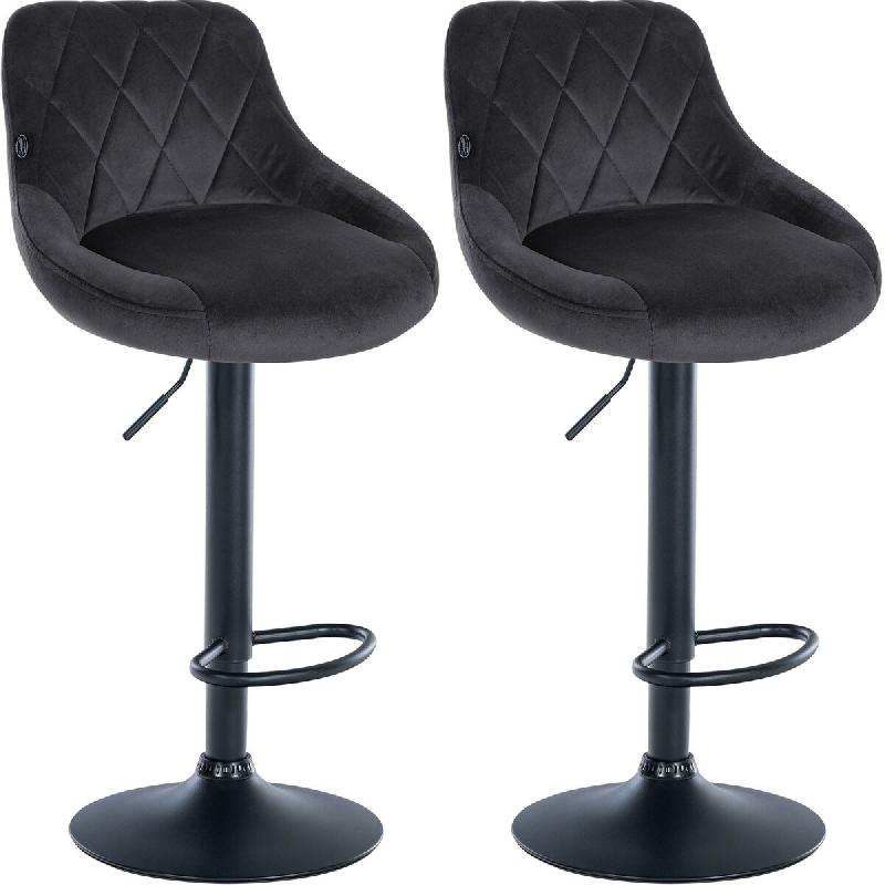 Décoshop26 - Set de 2 tabourets de bar coutures décoratives losanges assise en velours gris foncé et cadre en métal noir TDB10777 - gris 3000250475815_0