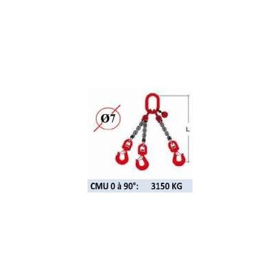 ELINGUE CHAINE 3 BRINS - CROCHETS À ÉMERILLON - CMU 3150 KG (CLASSE 80)