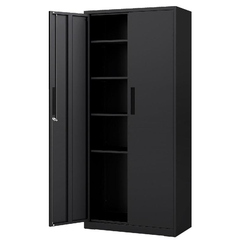 Helloshop26 - Armoire de rangement métal à 2 portes 80 x 40 x 180 cm sécurisé avec 4 étagères réglables style moderne en acier noir 20_0015973_0