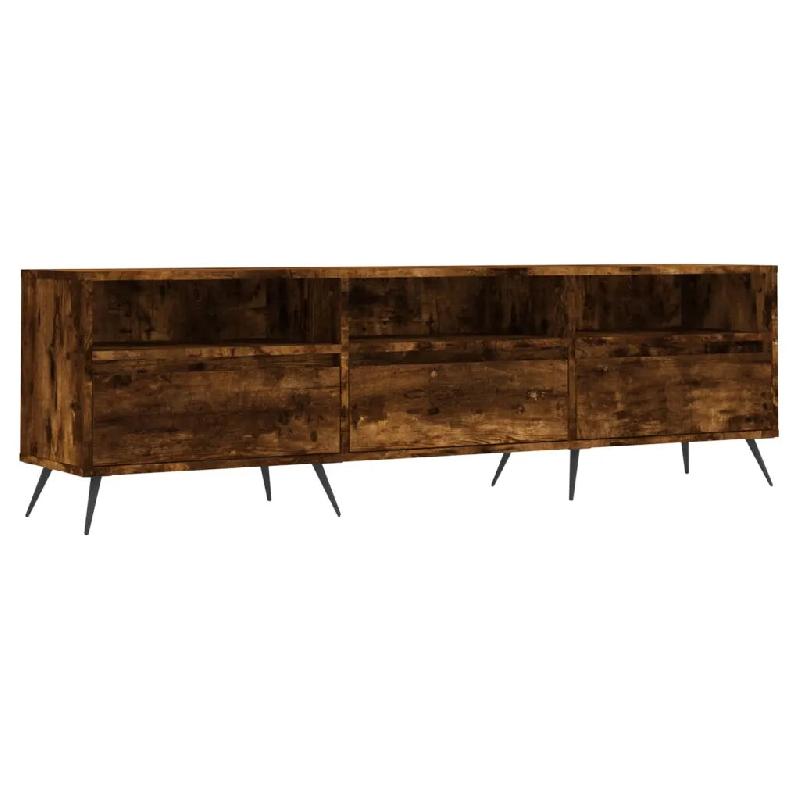 Helloshop26 - Meuble TV chêne fumé 150 x 30 x 44 cm avec grand espace de rangement design contemporain en bois chêne fumé 02_0048969 - Bois massif_0