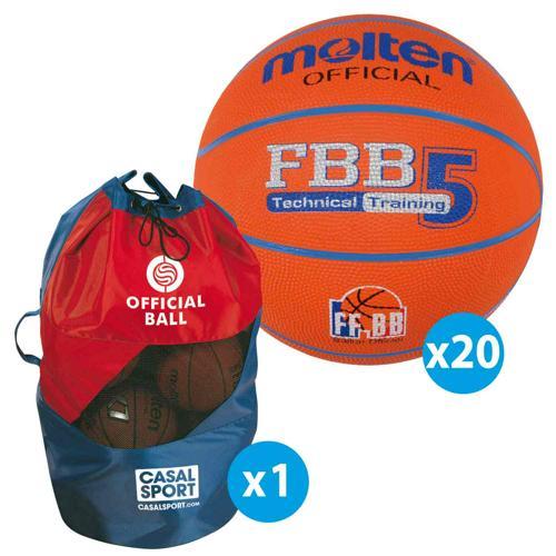 LOT DE 20 BALLONS DE BASKET MOLTEN FFBB TRAINING + SAC