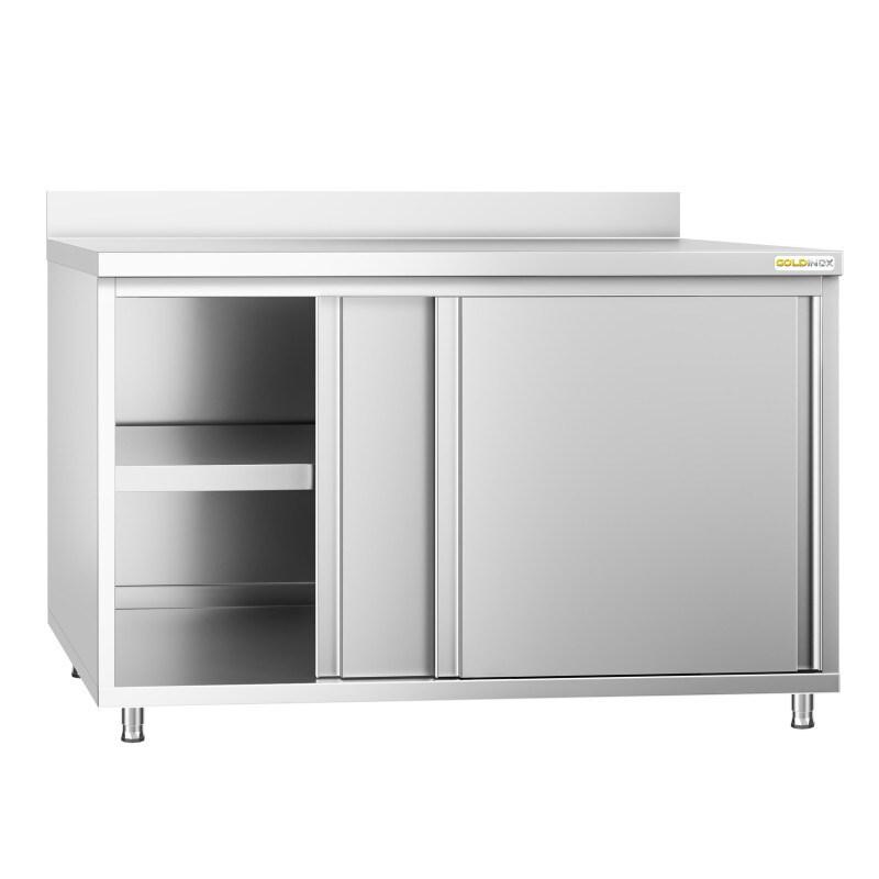 Meuble bas inox 1400x600 mm adossé PREMIUM - GOLDINOX - gris inox 3701770810727_0