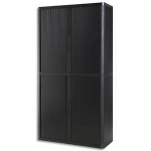 EasyOffice - Armoire démontable en polystyrène teinté avec rideau noir - Dim. L110 x H204 x P41,5 cm - Structure métallique et 4 tablettes réglables_0