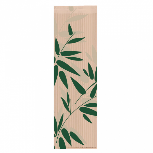 SACHET BOULANGERIE 32G/M² 14X9X46CM KRAFT NATUREL MOTIFS FEUILLES VERTES - LOT DE 500 - AZ BOUTIQUE - FEEL GREEN