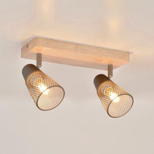 SPOT BASE CARRÉE EN MÉTAL 2 LUMIÈRES EFFET BOIS HILLSIDE NATUREL - COREP