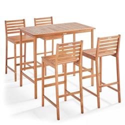 Oviala Business Table de jardin haute en bois et 4 tabourets - marron Bois massif 106580_0