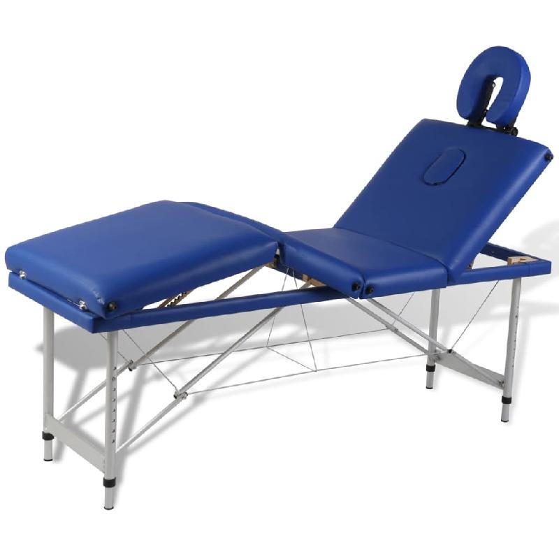 Table pliable de massage 4 zones - cadre en aluminium bleu - appui-tête réglable - 02_0001883_0