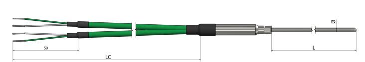 Thermocouple chemisé TM22 - Sortie câbles de prolongation (duplex) - Types K, N, J, T, E, R, S, B - Diamètres de gaine Ø 1,5 à 8 mm_0