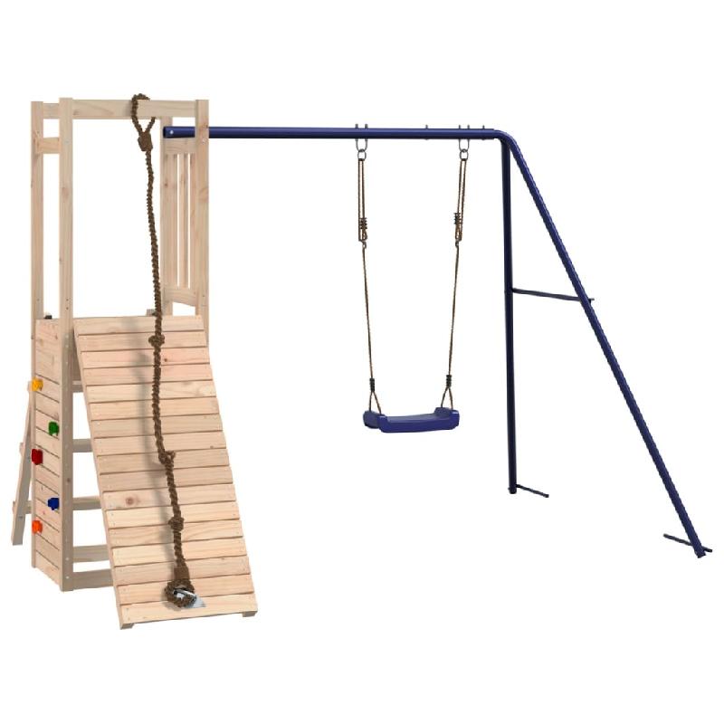 Aire de jeux d'extérieur en bois de pin massif - Escalade, portiques robustes, balançoire et bac à sable - 232 x 184 x 169 cm - 02_0004901_0